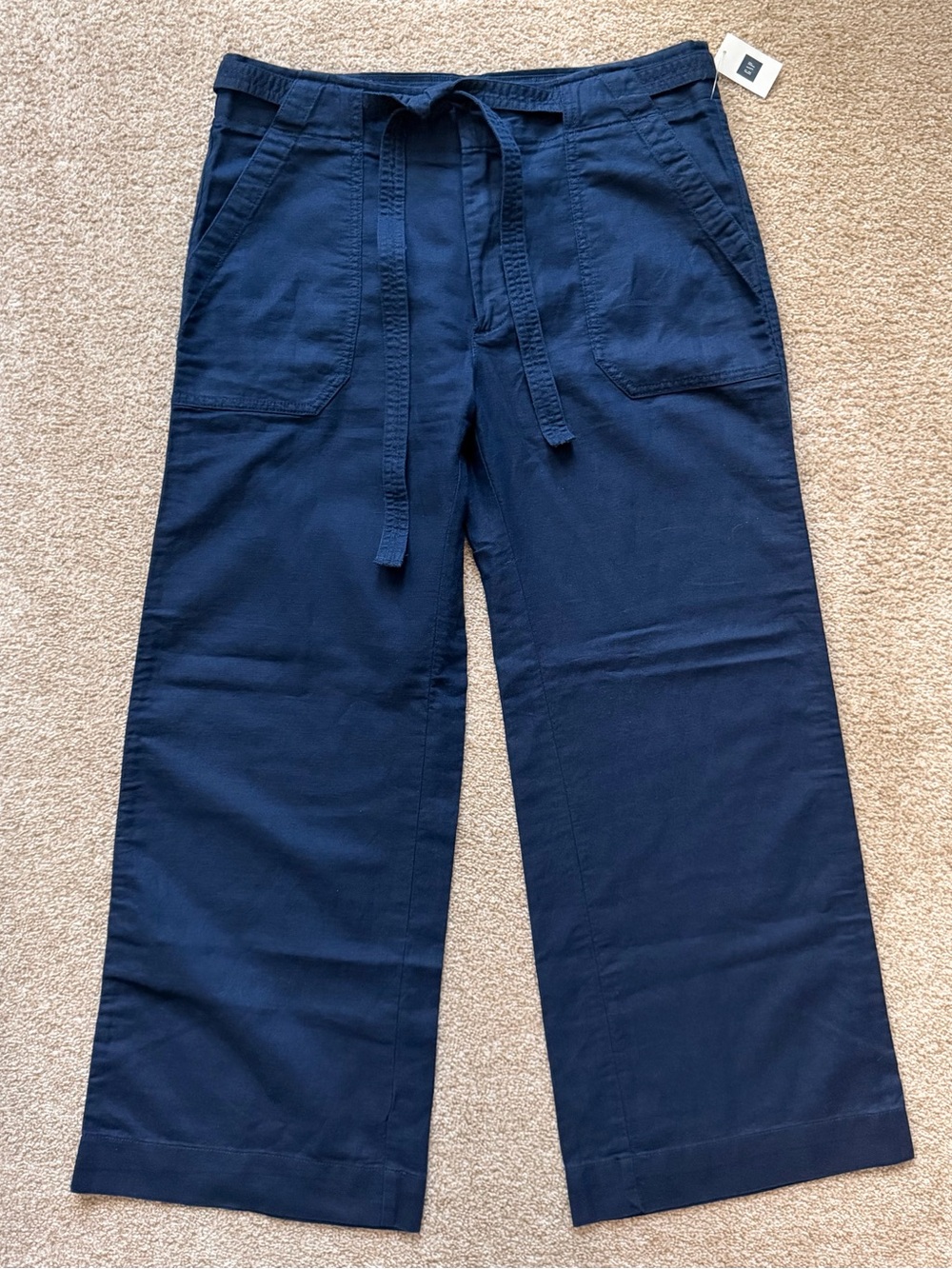 GAP Navy Wide-Leg Linen Blend Tie Waist Pants